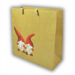 Ręcznie malowana torebka Świąteczna na prezent Skrzat Mikołaj Średnia