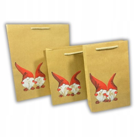 Ręcznie malowana torebka Świąteczna na prezent Skrzaty Mikołaj