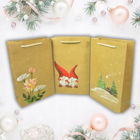 Ręcznie malowana torebka Świąteczna na prezent piękny wzór Kwiaty Torba M