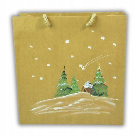 Torebka Świąteczna na prezent ręcznie malowana Choinki Torba ozdobna D art