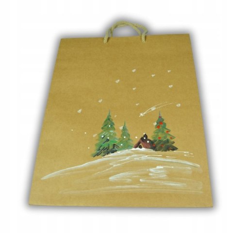 Torebka Świąteczna na prezent ręcznie malowana Choinki Torba ozdobna D art