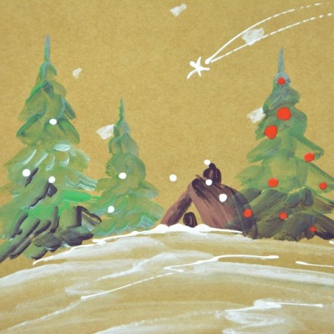 Torebka Świąteczna na prezent ręcznie malowana Choinki Torba ozdobna D art