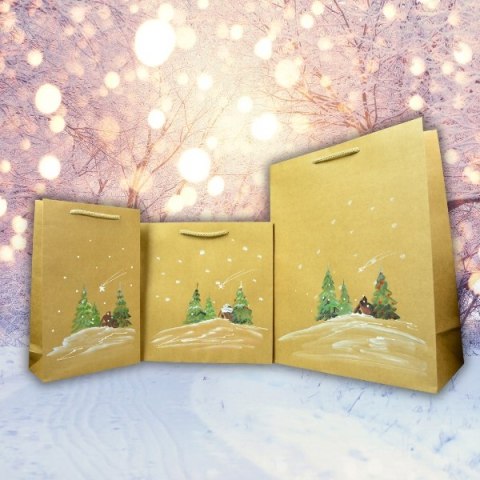 Torebka Świąteczna na prezent ręcznie malowana Choinki Torba ozdobna D art