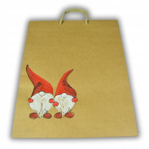 Torebka Świąteczna ręcznie zdobiona na prezent Skrzat Mikołaj Duża