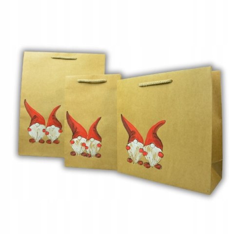 Torebka Świąteczna ręcznie zdobiona na prezent Skrzat Mikołaj Duża