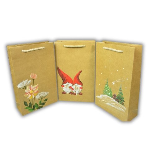 Torebka Świąteczna ręcznie zdobiona na prezent Skrzat Mikołaj Duża