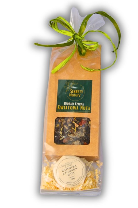 Upominek zestaw herbata i konfitura z róży elegancki podarunek na prezent Upominek zestaw herbata i konfitura z róży elegancki podarunek na prezent