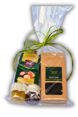 Zestaw prezentowy herbata, orzechy w czeko i konfitury - smaczny upominek