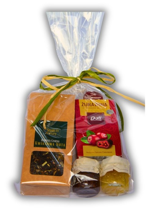 Zestaw prezentowy herbata, żurawina w czekoladzie i konfitury - upominek